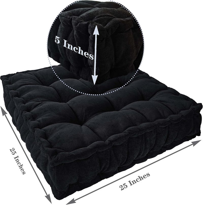 Verpert Floor Pillow 25x25 Inch Square Meditation Cushion Floor Seating for Adults Oversized Tufted seat Cushion Reading Nook for Kids, Yoga Meditation Pillow for Sitting on Floor (Black) - Image 5